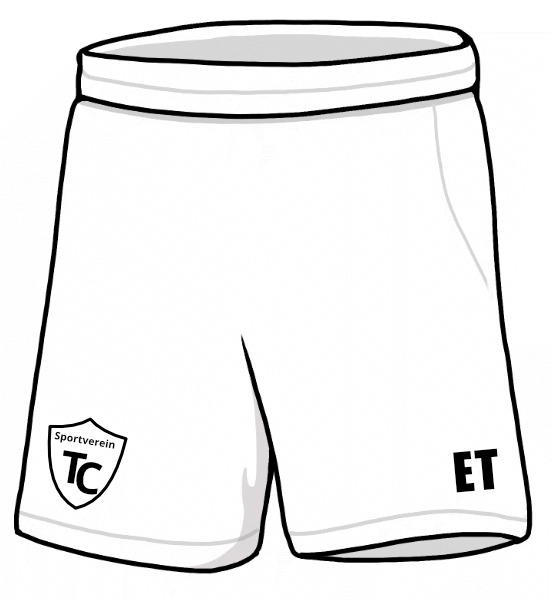 Spielername/Initialen klein linkes Bein, Logo/Motiv rechtes Bein